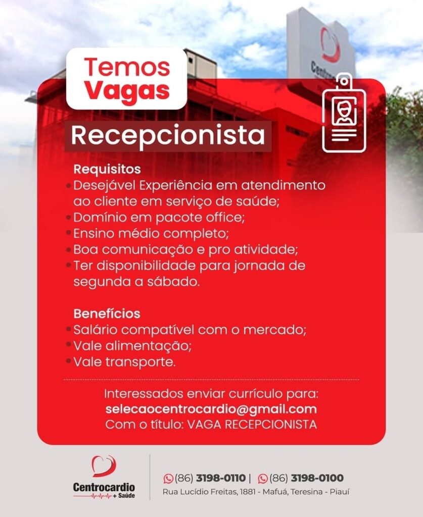 Vaga para Recepcionista