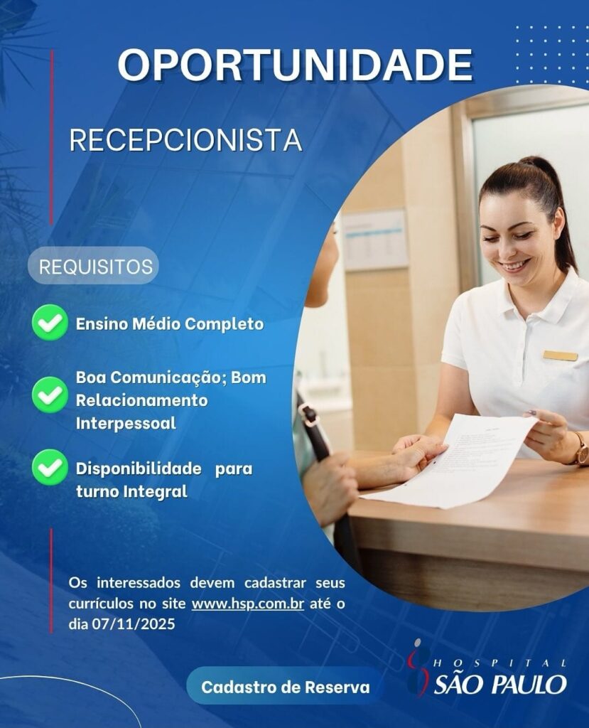 Vaga para Recepcionista