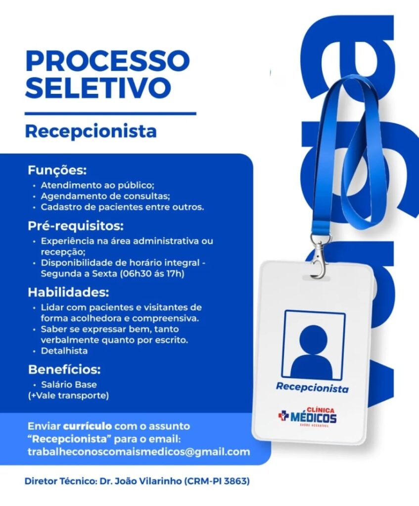 Vaga para Recepcionista