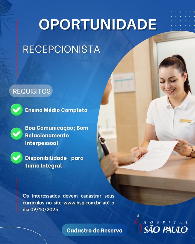 Vaga para Recepcionista 