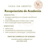 Vaga para Recepcionista de Academia