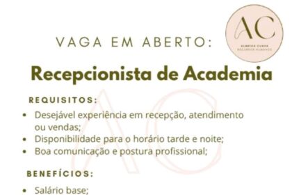 Vaga para Recepcionista de Academia