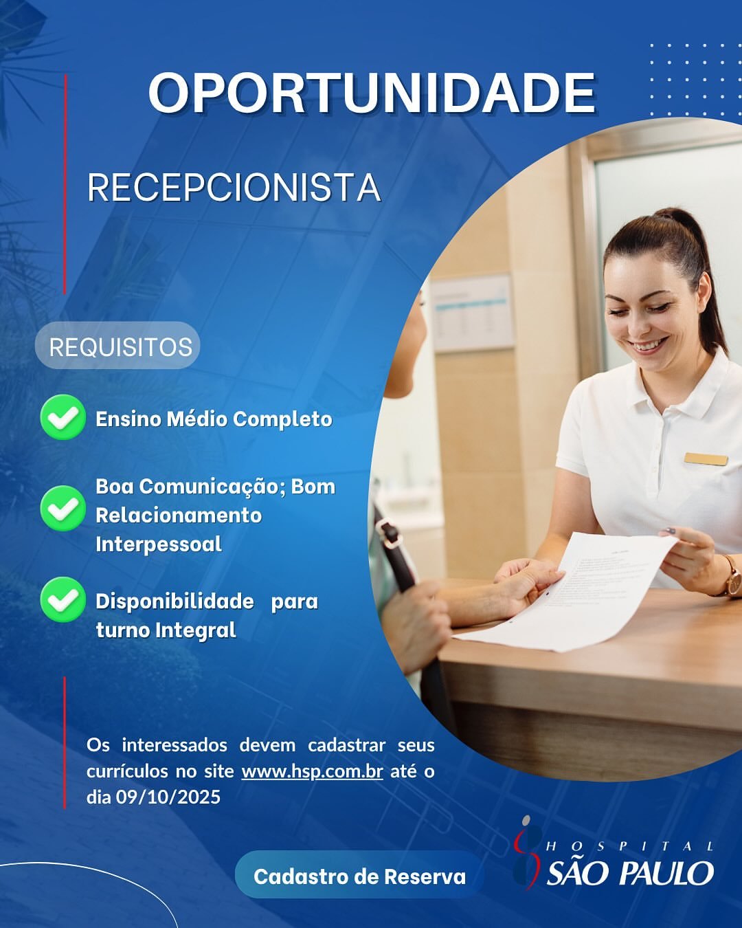 Vagas de emprego para Recepcionista e Auxiliar de Recepção em Teresina