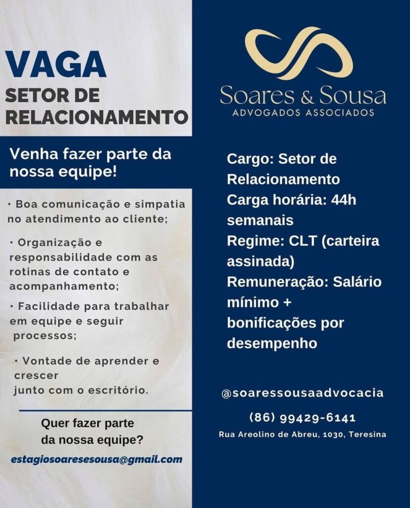 Vaga para Setor de Relacionamento