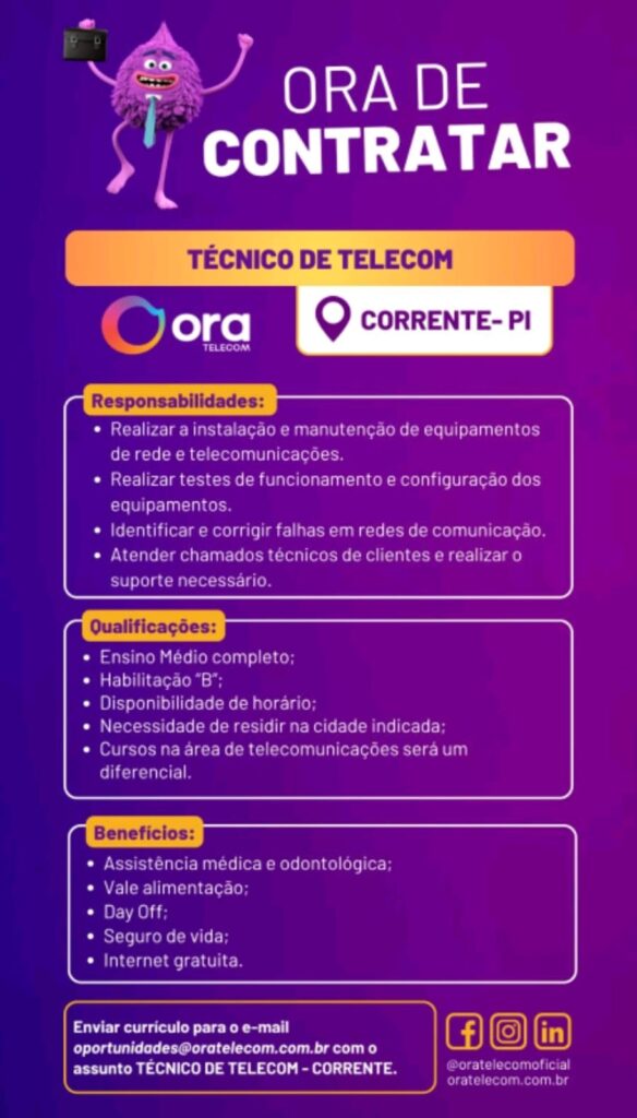 Vaga para Técnico de Telecom em Corrente