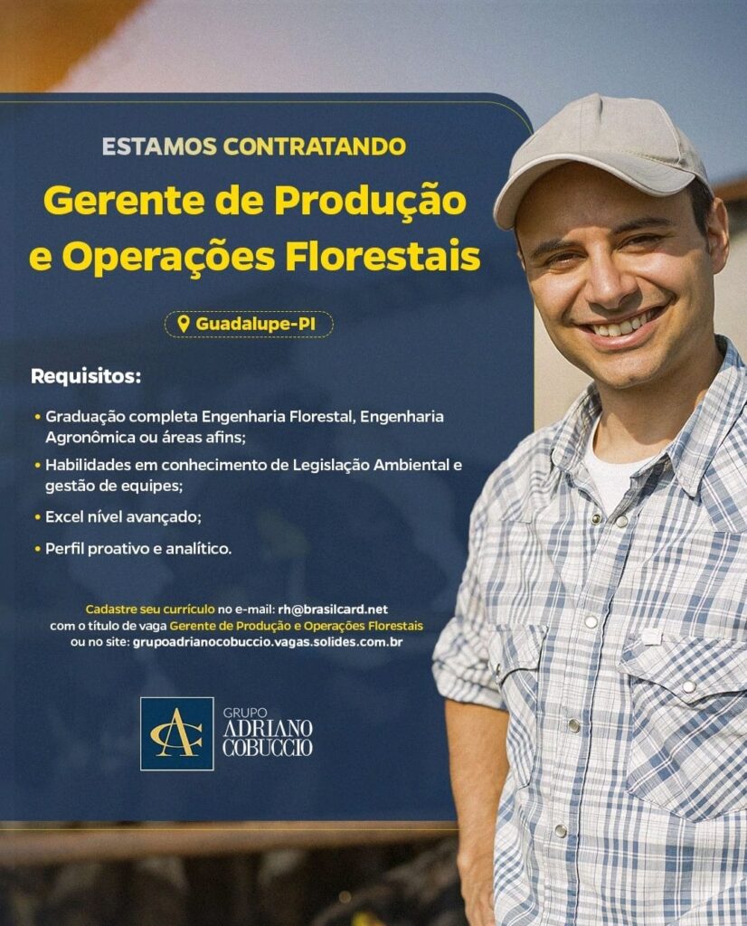 Vagas para Gerente de Produção e Operações Florestais em Guadalupe
