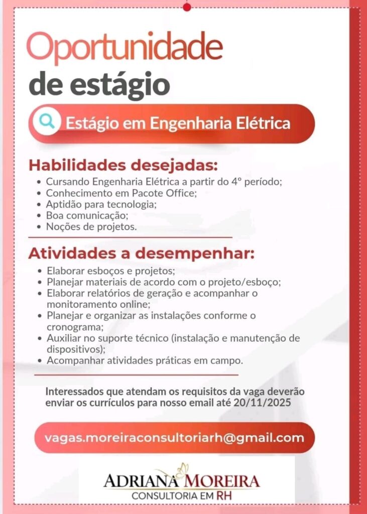 Vaga de Estágio para Engenharia Elétrica