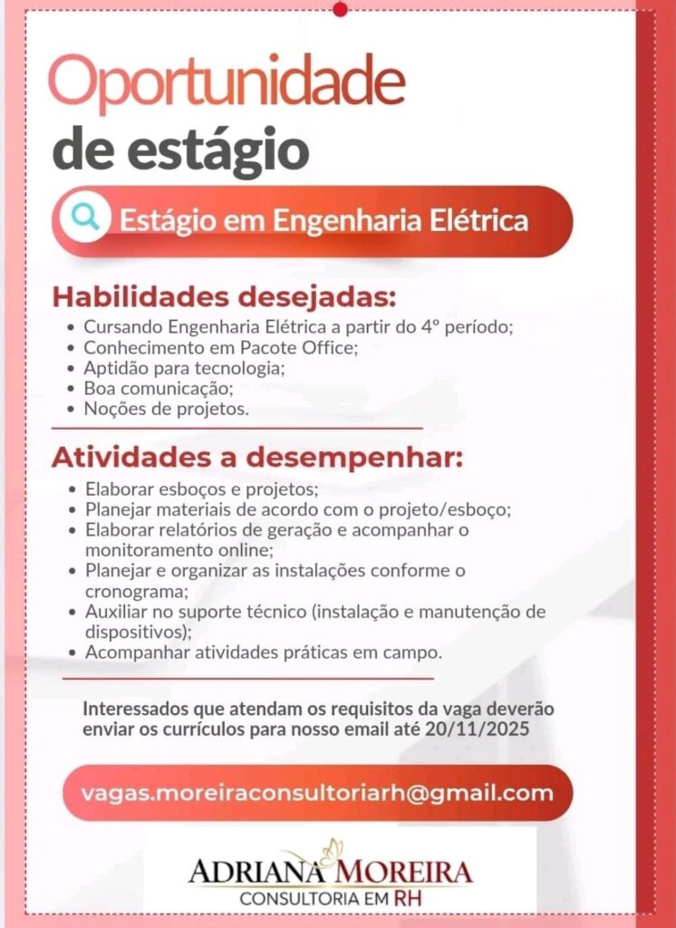 Vaga de Estágio para Engenharia Elétrica