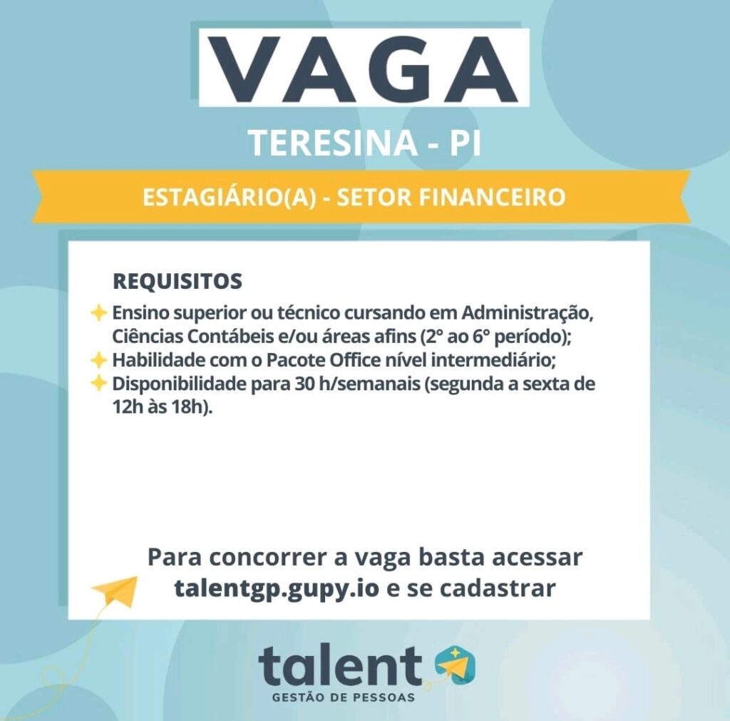 Vaga de Estágio para Setor Financeiro