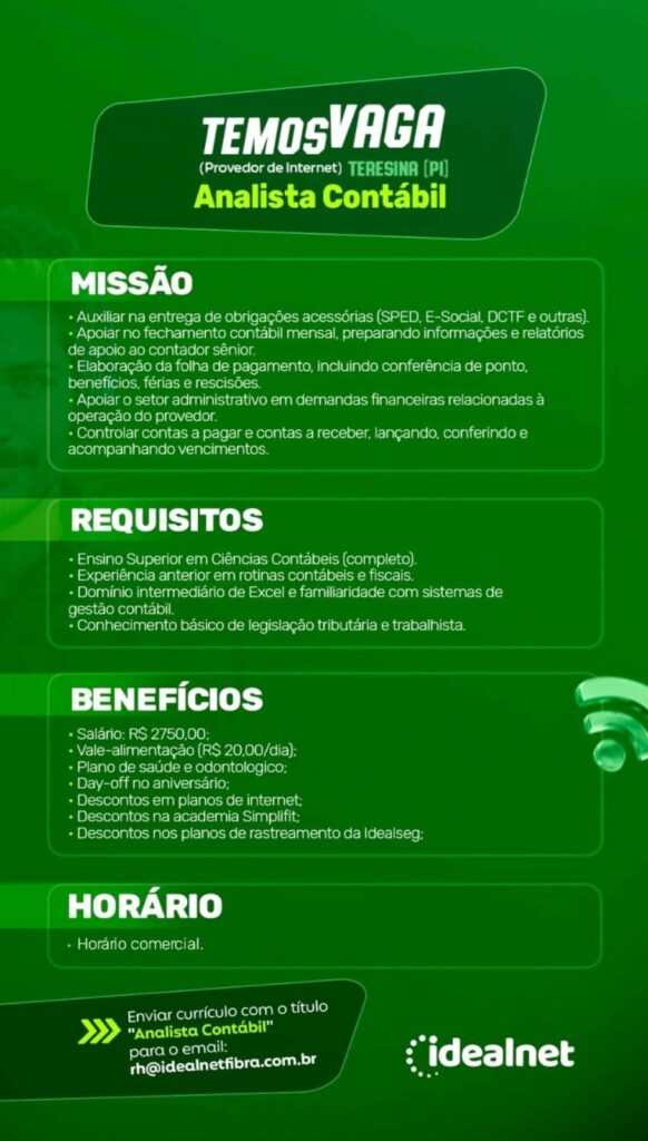 Vaga para Analista Contábil