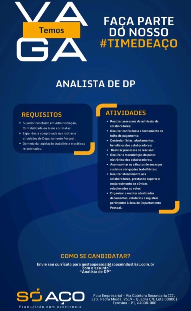 Vaga para Analista de DP