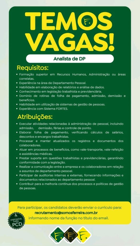 Vaga para Analista de DP