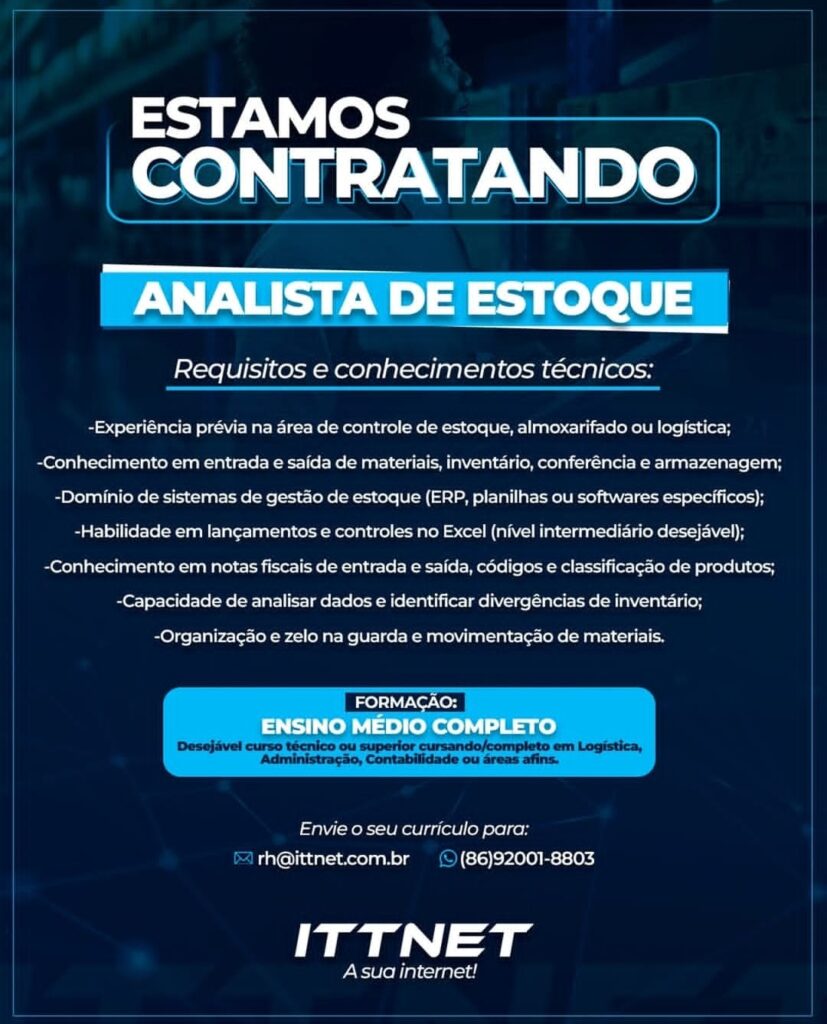 Vaga para Analista de Estoque