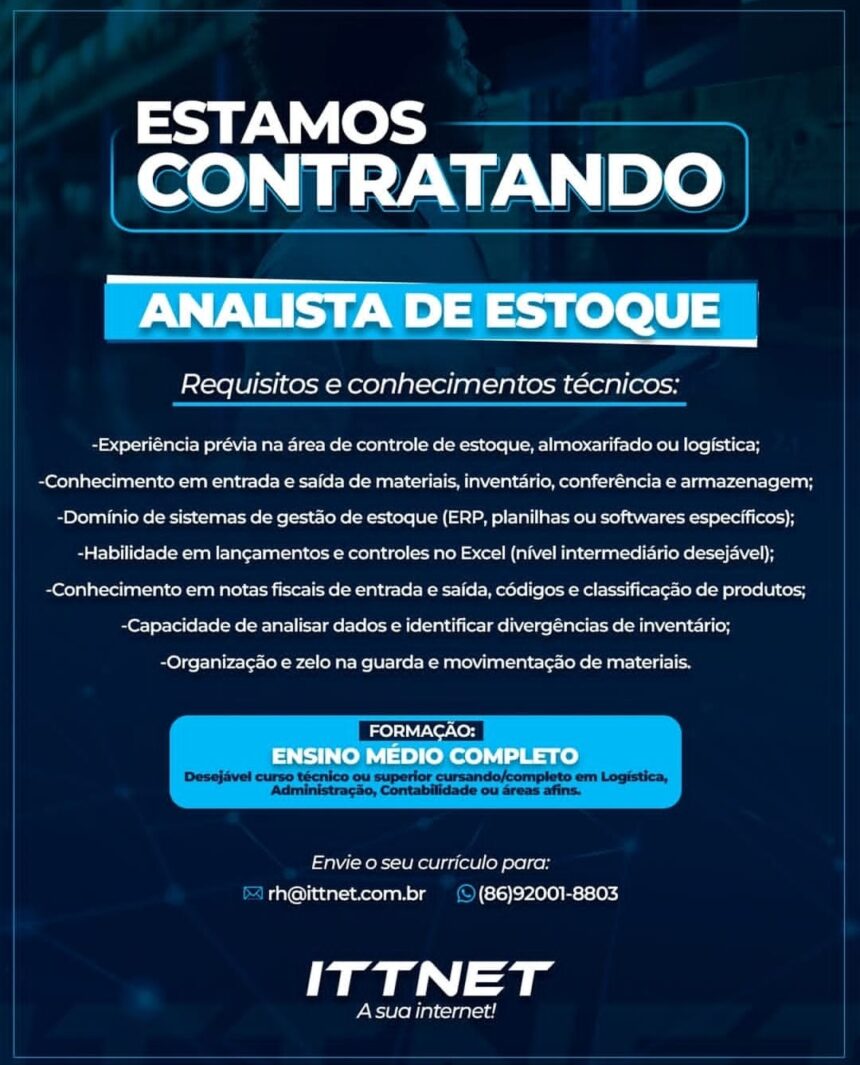 Vaga para Analista de Estoque