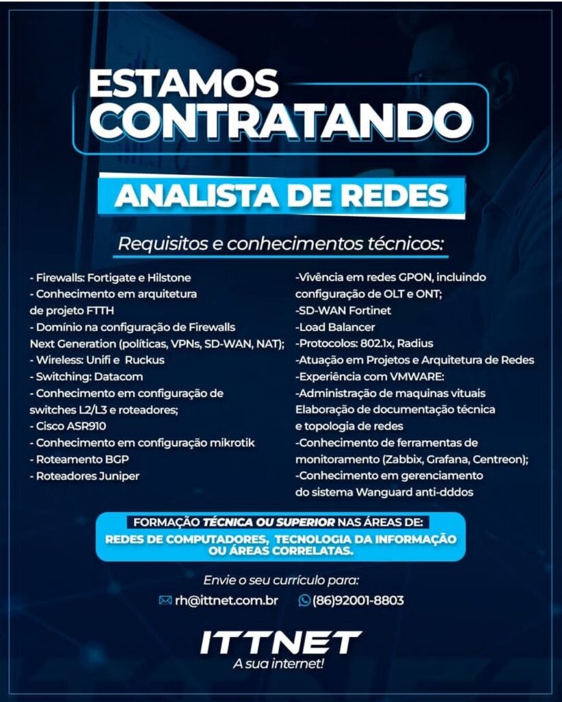 Vaga para Analista de Redes