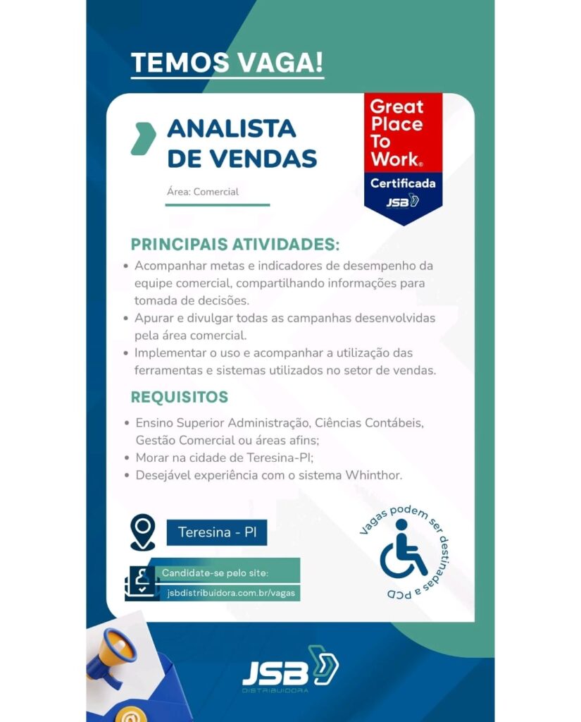 Vaga para Analista de Vendas