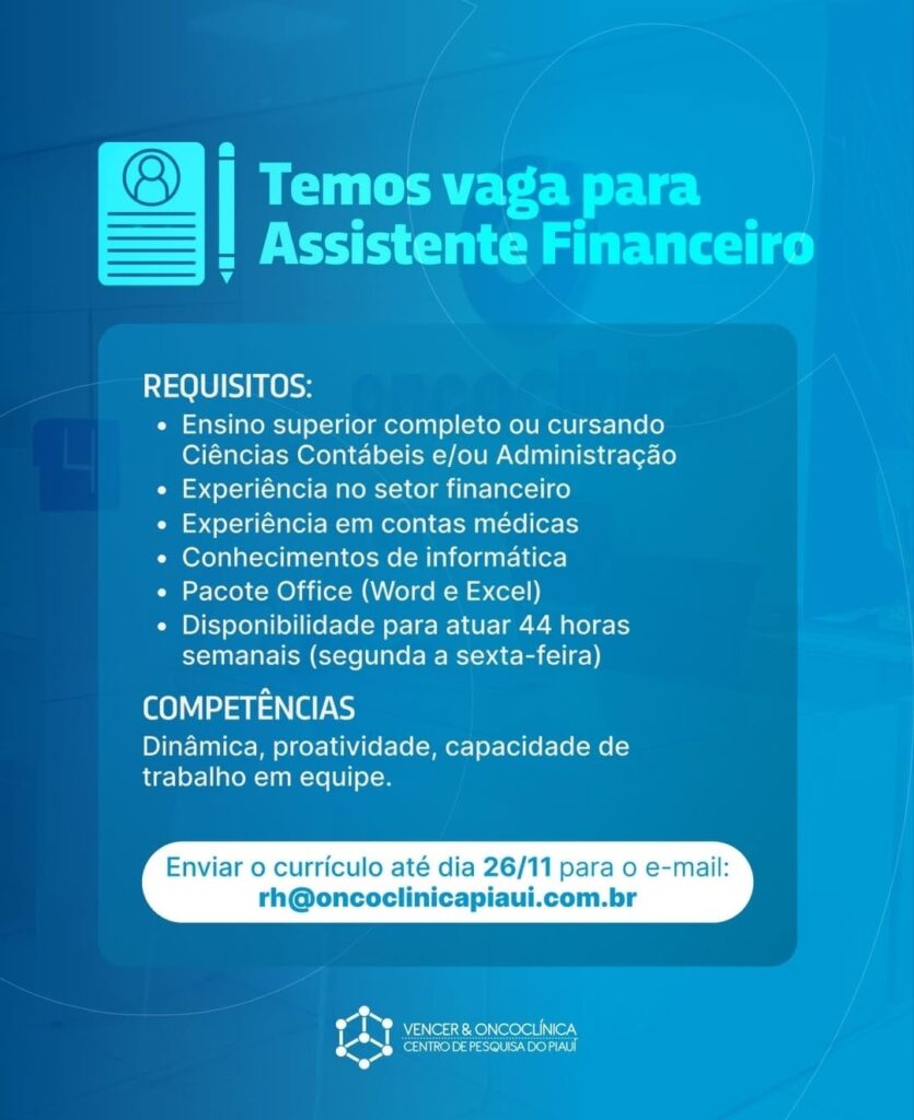 Vaga para Assistente Financeiro