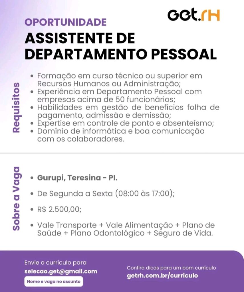 Vaga para Assistente de DP