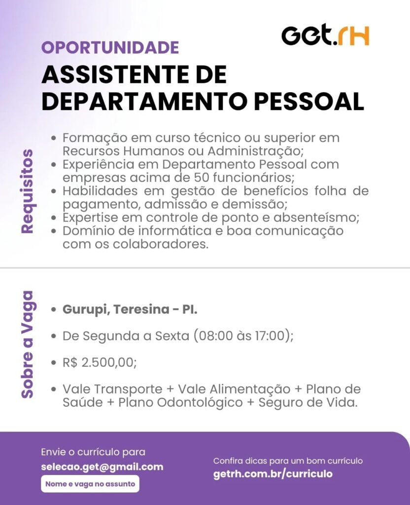 Vaga para Assistente de DP