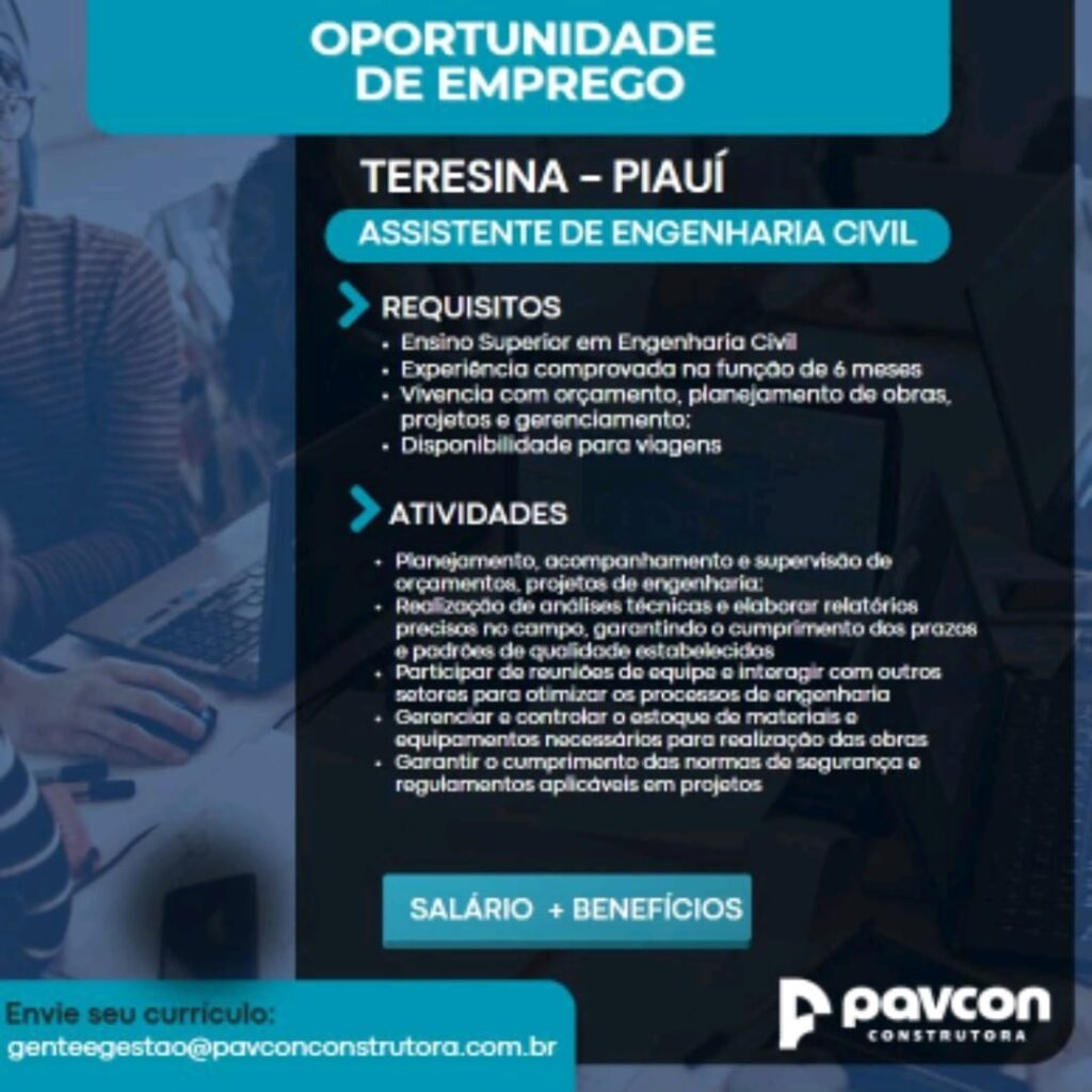 Vaga para Assistente de Engenharia Civil