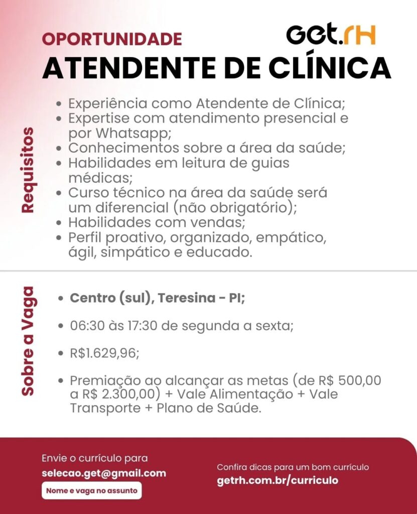 Vaga para Atendente de Clínica