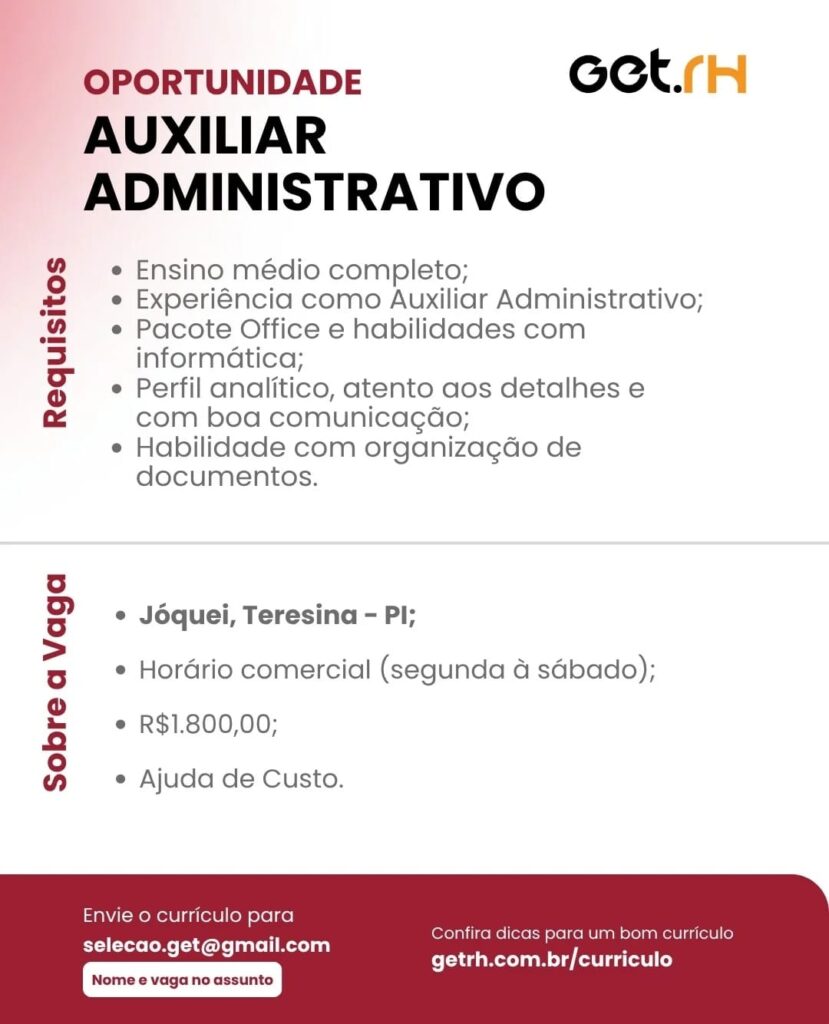Vaga para Auxiliar Administrativo