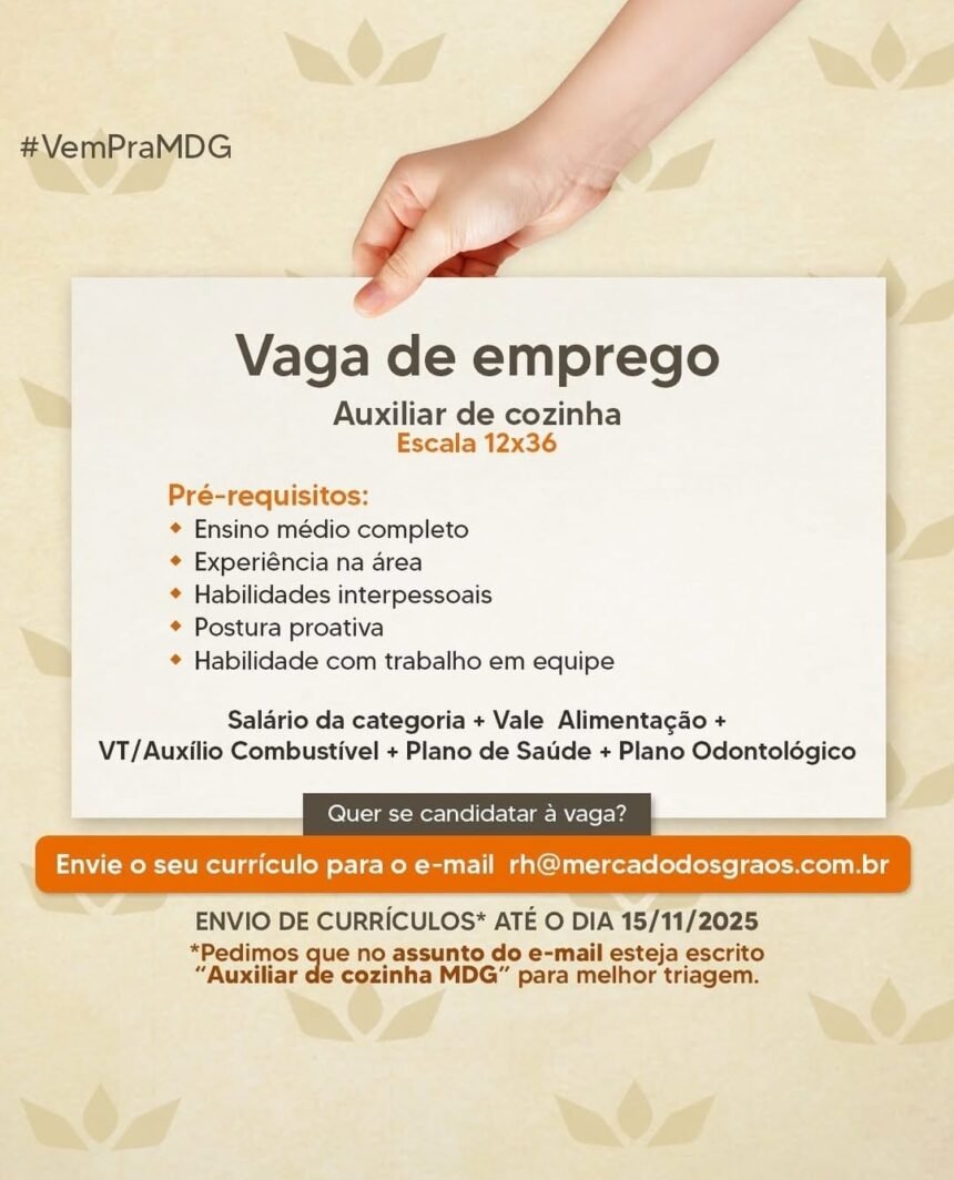 Vaga para Auxiliar de Cozinha