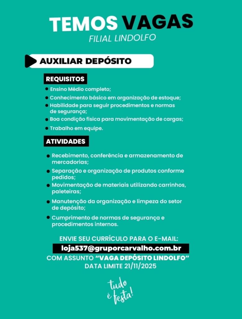 Vaga para Auxiliar de Depósito