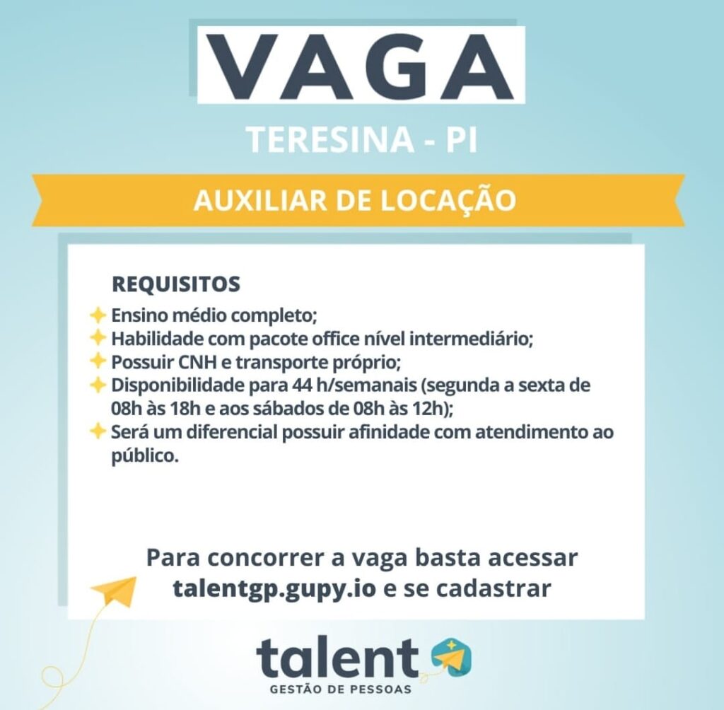Vaga para Auxiliar de Locação