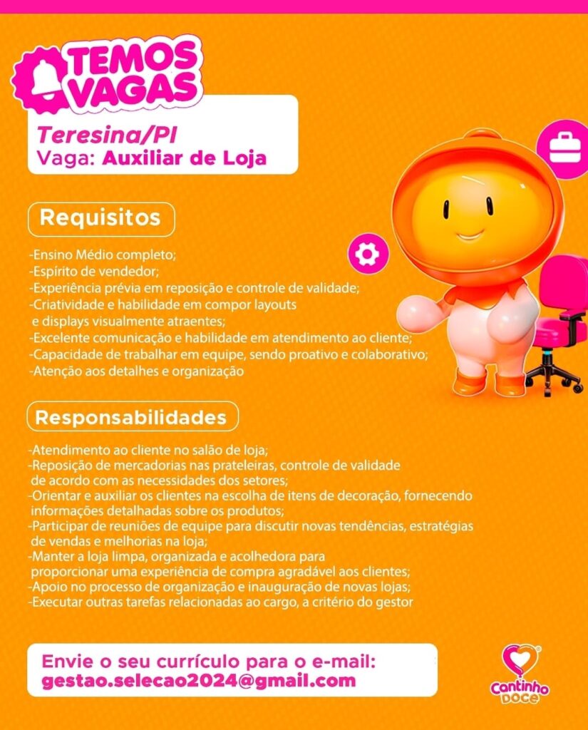 Vaga para Auxiliar de Loja