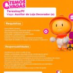 Vaga para Auxiliar de Loja Decorador(a)