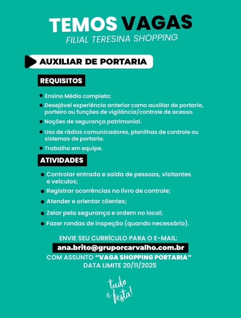 Vaga para Auxiliar de Portaria