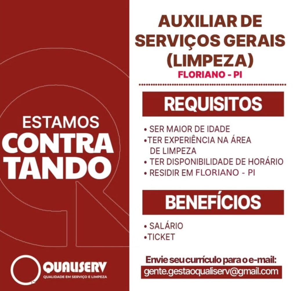 Vaga para Auxiliar de Serviços Gerais em Floriano