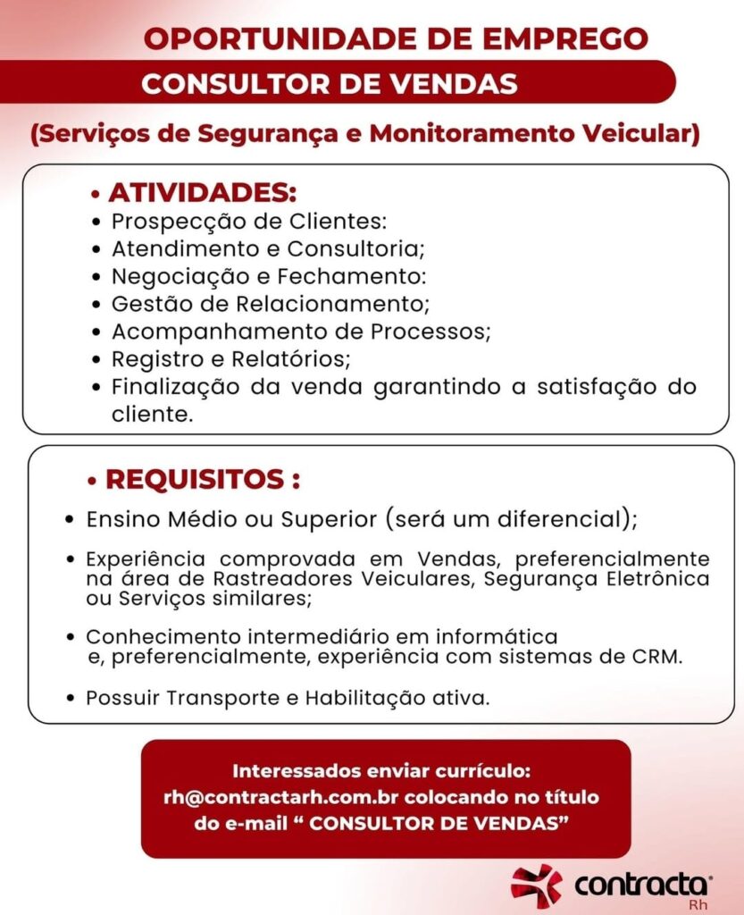 Vaga para Consultor de Vendas