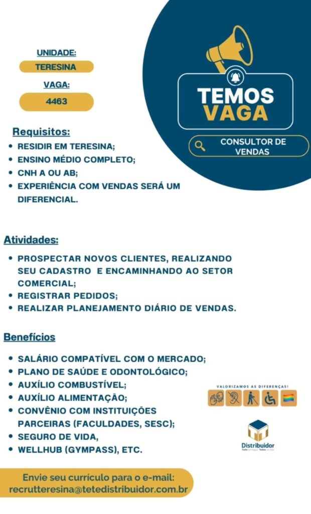 Vaga para Consultor de Vendas