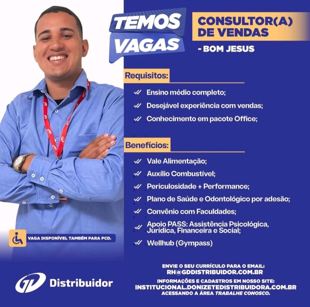 Vaga para Consultor(a) de Vendas em Bom Jesus