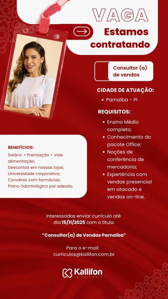 Vaga para Consultor(a) de Vendas em Parnaíba