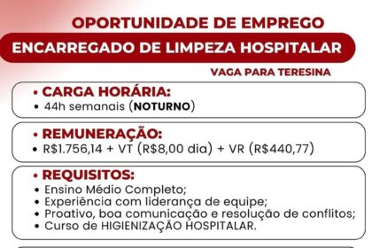 Vaga para Encarregado de Limpeza Hospitalar