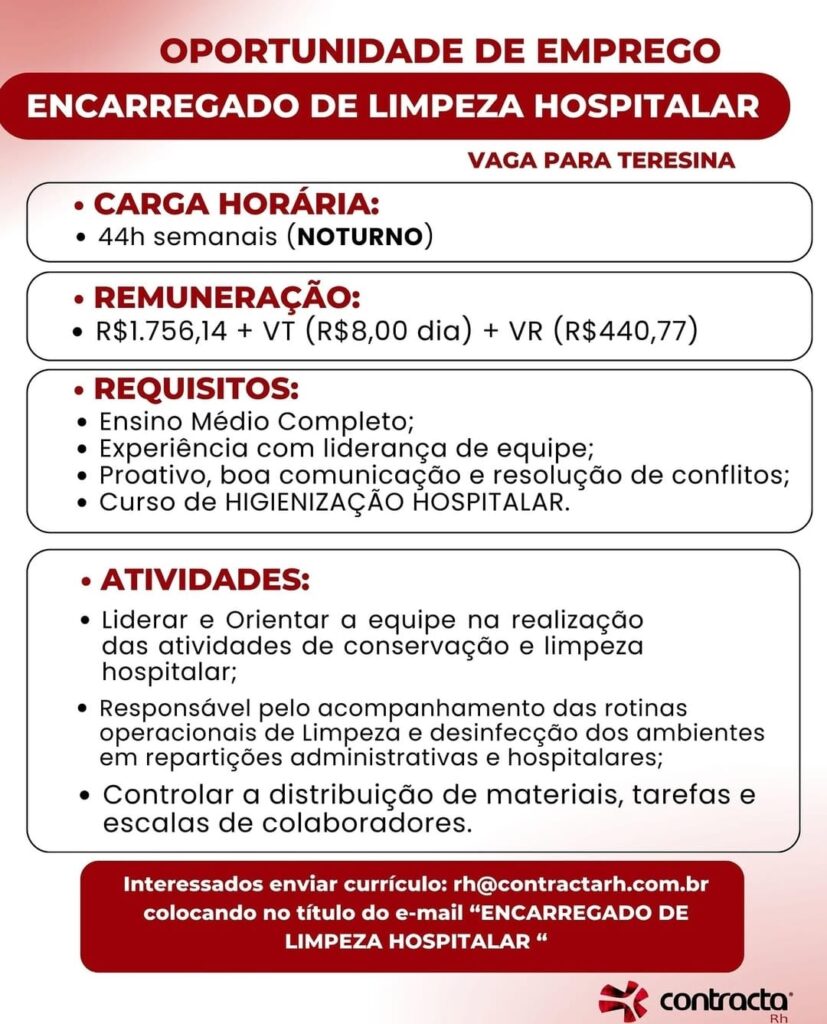 Vaga para Encarregado de Limpeza Hospitalar