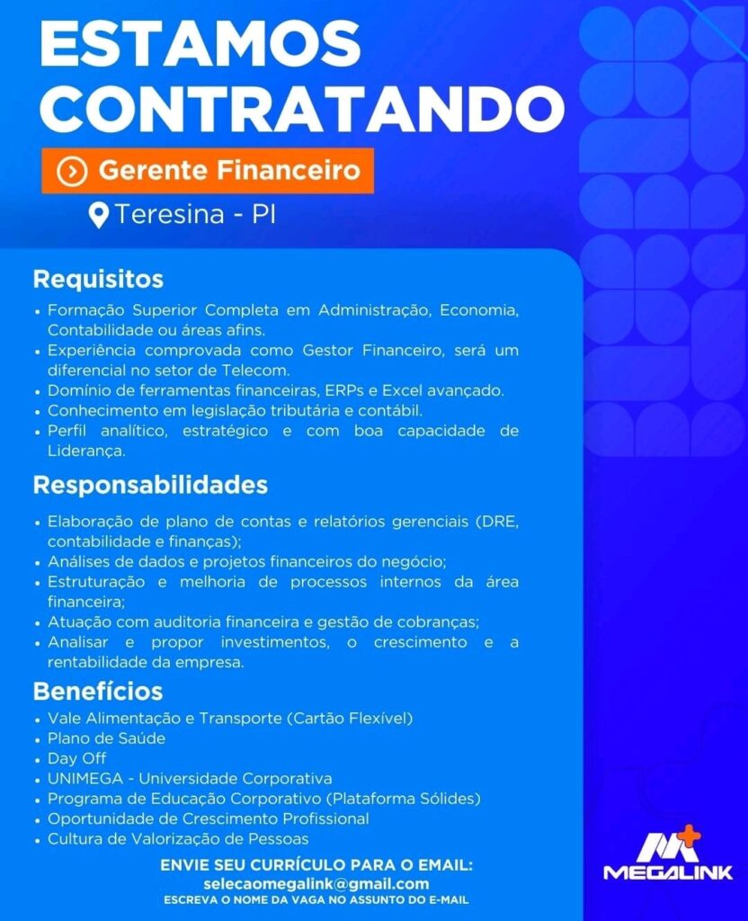 Vaga para Gerente Financeiro