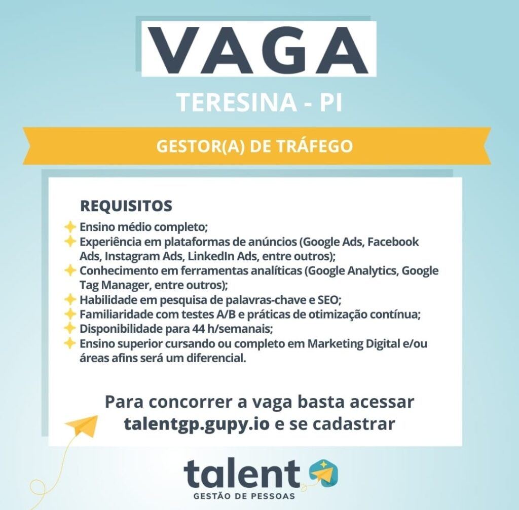 Vaga para Gestor(a) de Tráfego