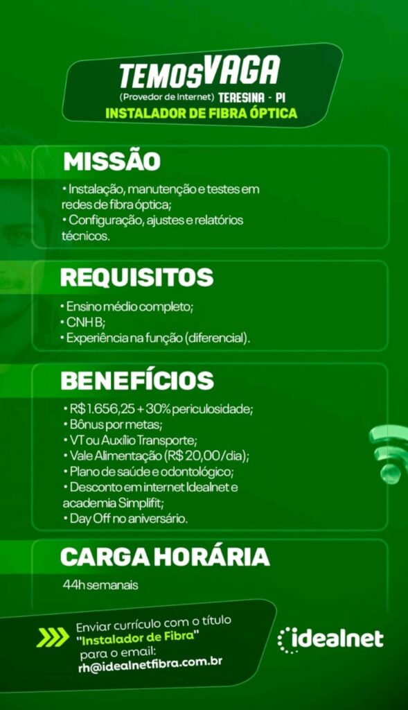 Vaga para Instalador de Fibra Óptica
