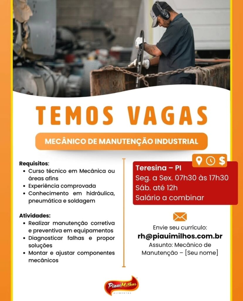 Vaga para Mecânico de Manutenção Industrial