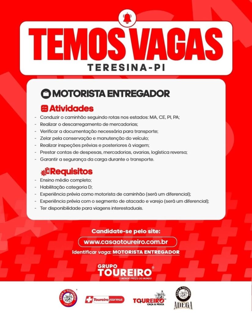 Vaga para Motorista Entregador