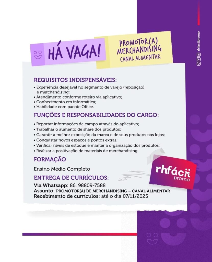 Vaga para Promotor(a) de Merchandising