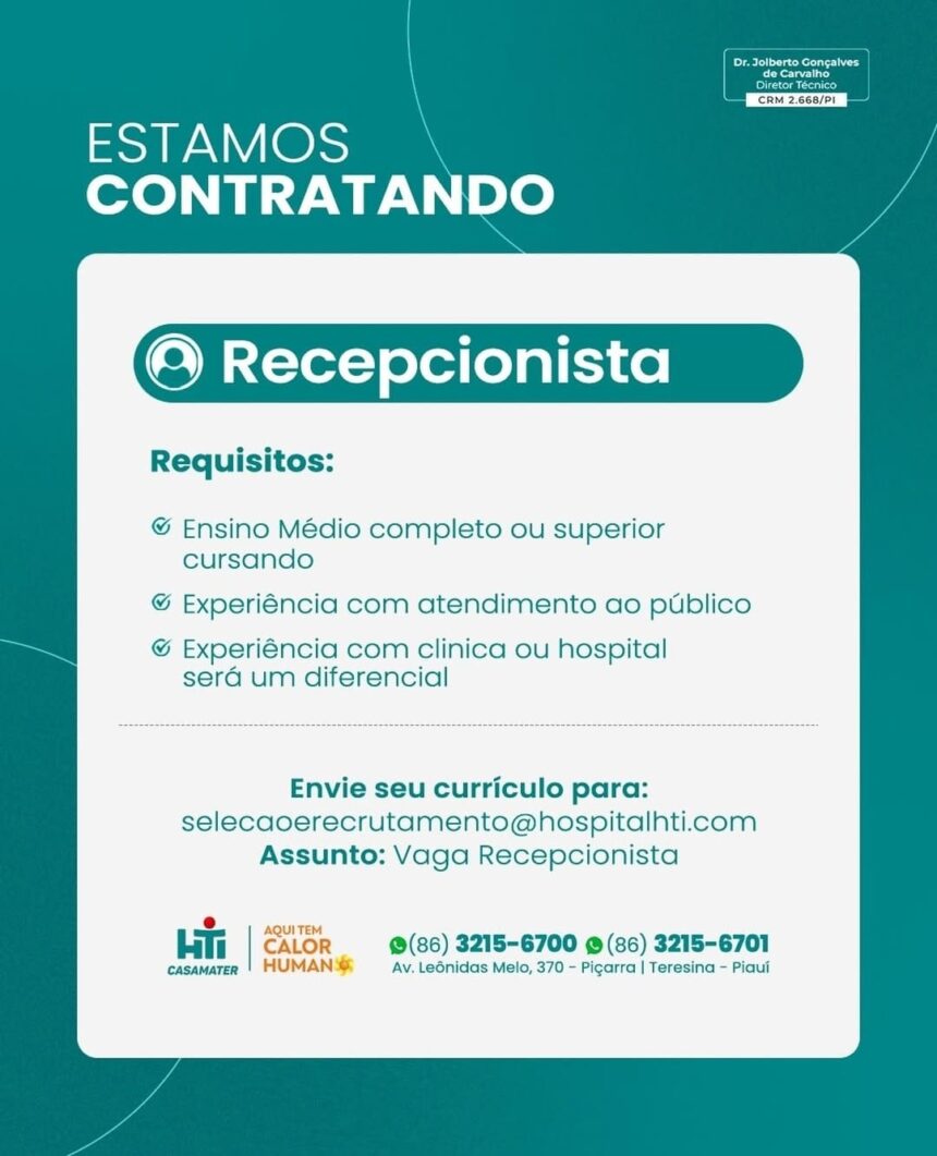 Vaga para Recepcionista