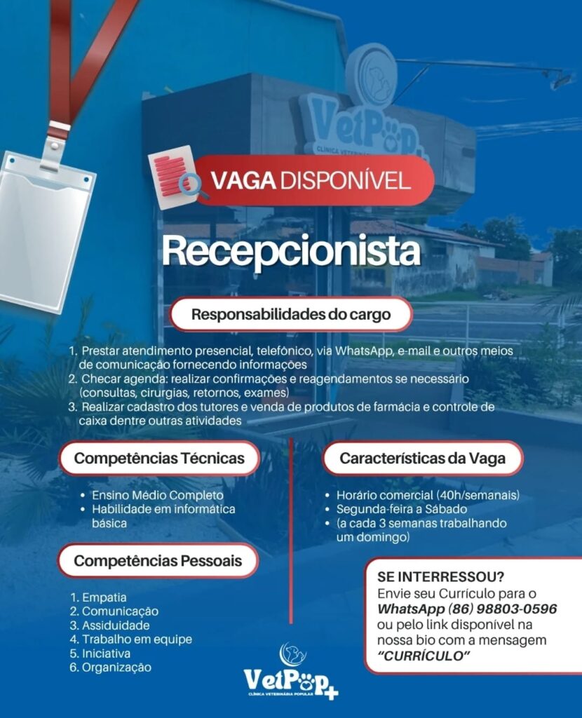 Vaga para Recepcionista