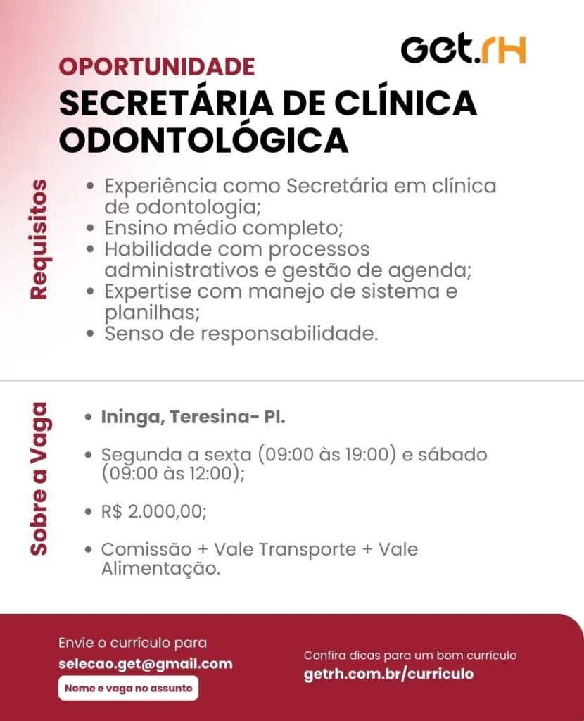 Vaga para Secretária de Clínica Odontológica