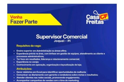 Vaga para Supervisor Comercial