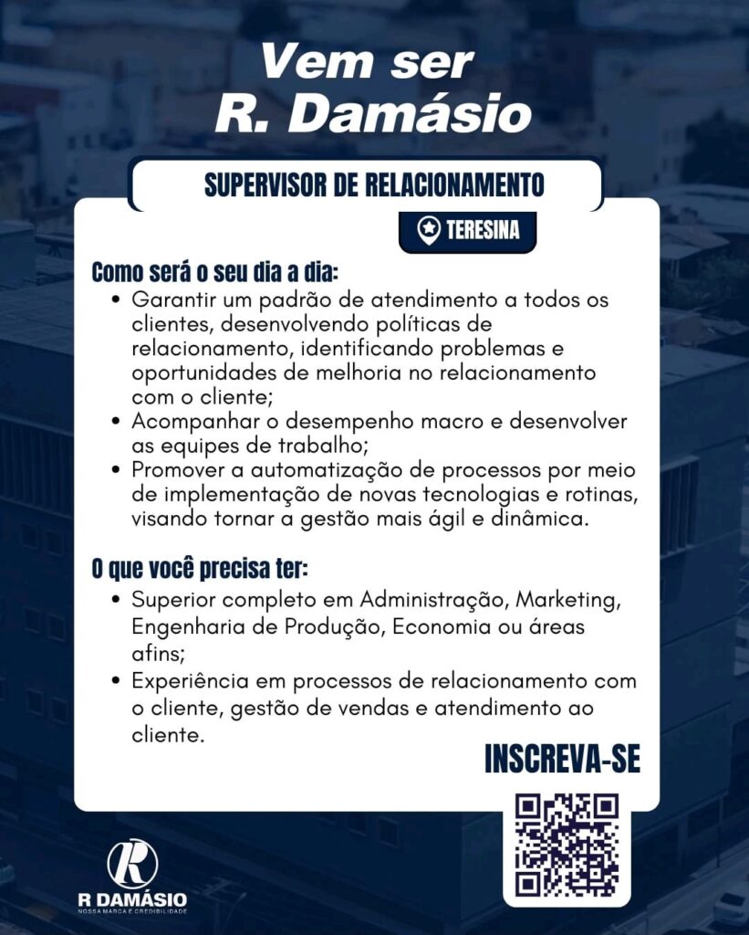 Vaga para Supervisor de Relacionamento